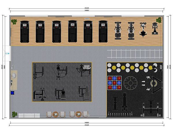 120平方健身房配置方案-广西开元体育健身器材有限公司
